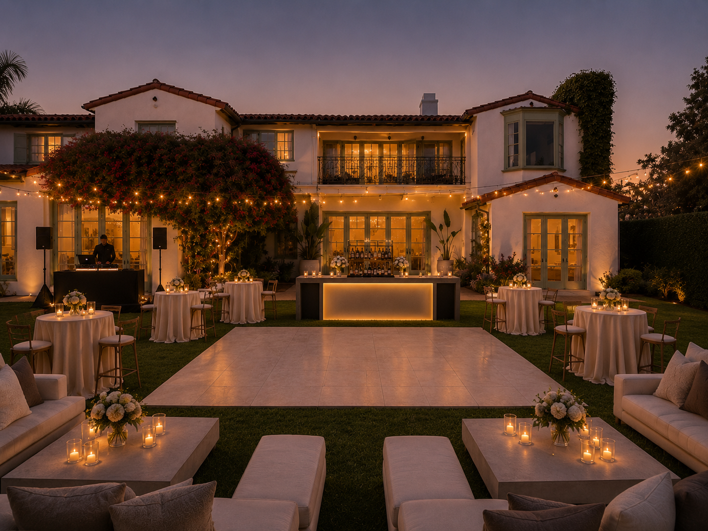 Stunning cocktail party with bar, dance floor and DJ