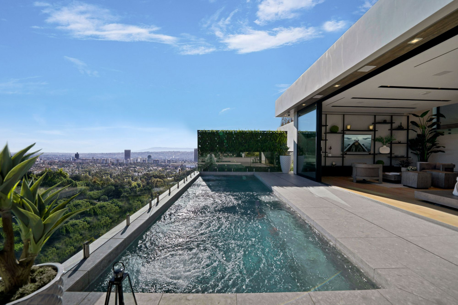 Infinity spa with sweeping Los Angeles city views at a contemporary private estate